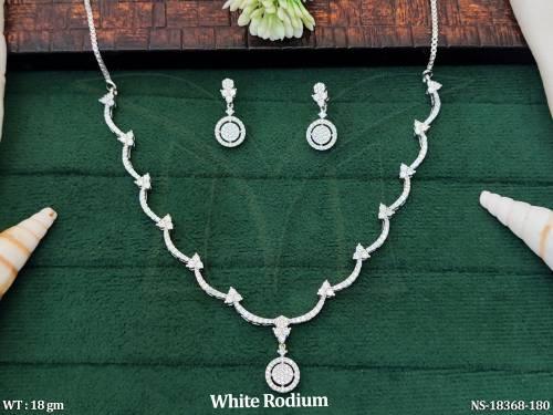 CZ Stone White Rdoium Polish Fancy Style Necklace Set   