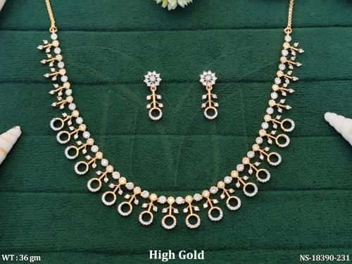 American Diamond High Gold Full Stone Fancy Style Necklace Set  