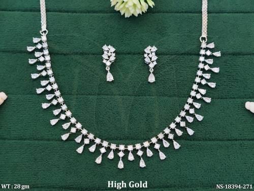 CZ AD  Full Stone White Rodium Polish Short Necklace Set  