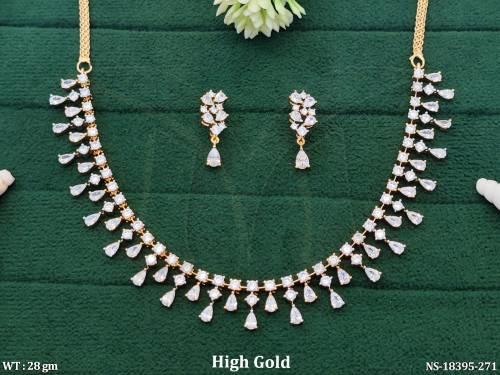 Designer AD  CZ Full  Stone High Gold Polish Necklace Set   