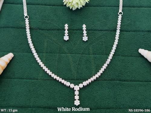 American Diamond  White Rodium Polish AD CZ Stone Necklace Set  