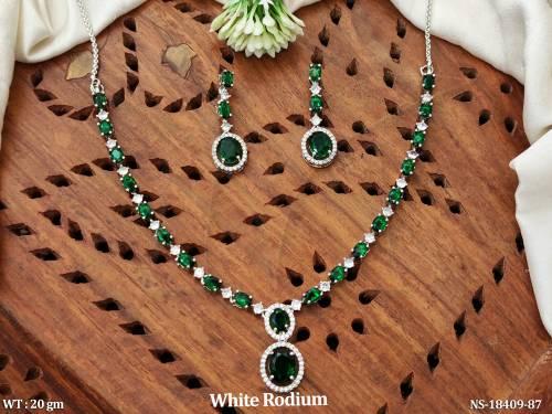 Beautiful Full Stone White Rodium AD CZ Stone Necklace Set  