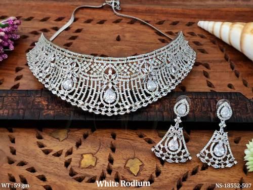 Design  American Diamond White Rodium Polish Necklace Set   