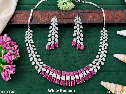 Beautiful Designer White Rodium Polish Short Necklace Set    — NS-18857-671