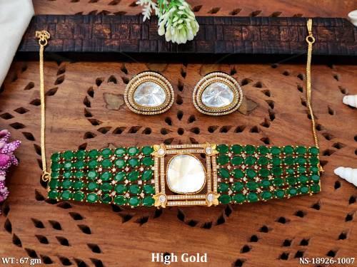 American Diamond Full Stone High Gold Polish Fancy Necklace Set  