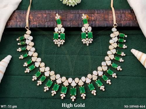 American Diamond High Gold Polish Short Design Necklace Set   