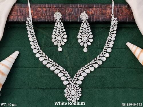 Beautiful   CZ Stone White Rodium Polish Necklace Set  