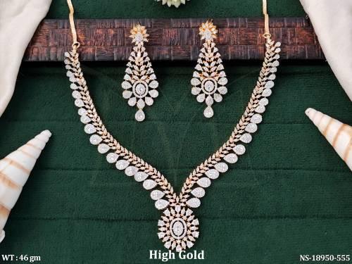 Beautiful Design High Gold Polish AD CZ Stone  Short Necklace Set  