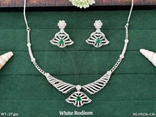 White Rodium  Elegant Statement Necklace Set — NS-19156-136