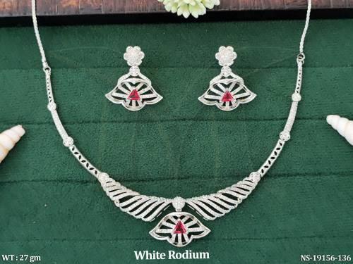 White Rodium  Elegant Statement Necklace Set — NS-19156-136