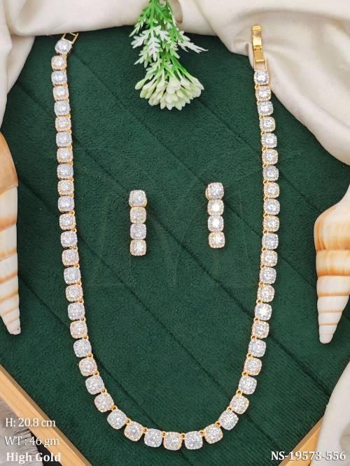 Premium High Gold Square Crystal Designer Necklace Set