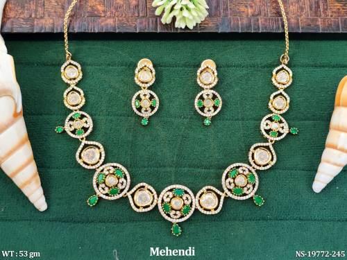 Premium Mehendi American Diamond Necklace Set