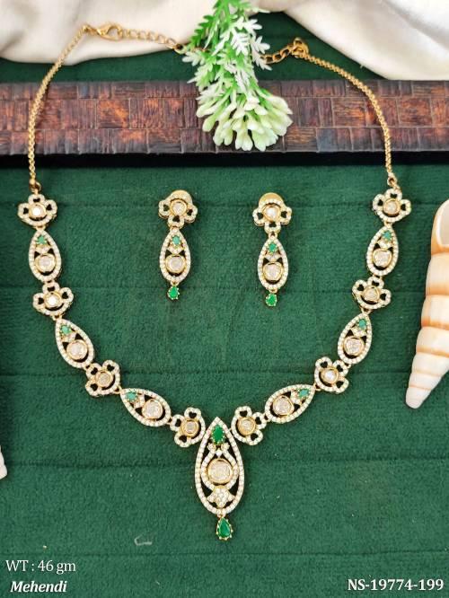 Elegant Full Stone Necklace Set with Leaf Design — NS-19774-199