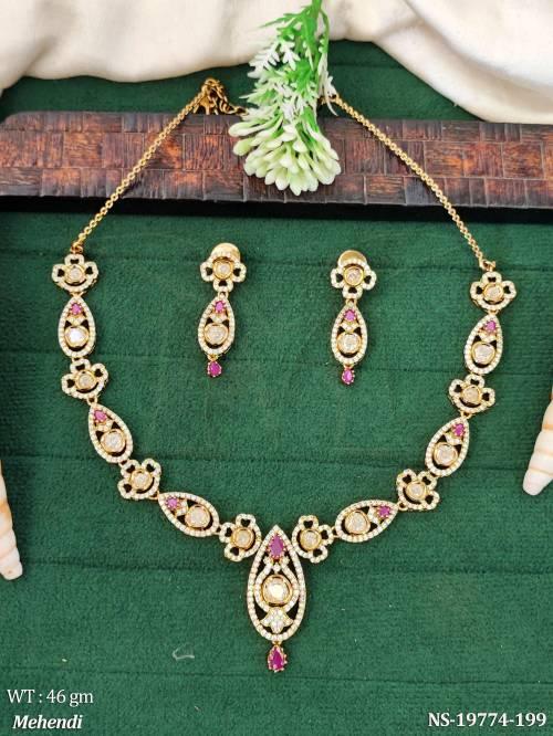 Elegant Full Stone Necklace Set with Leaf Design — NS-19774-199