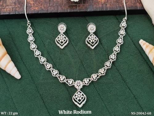 White Rhodium American Diamond Necklace Set Stylish Party Wear White Rhodium Set