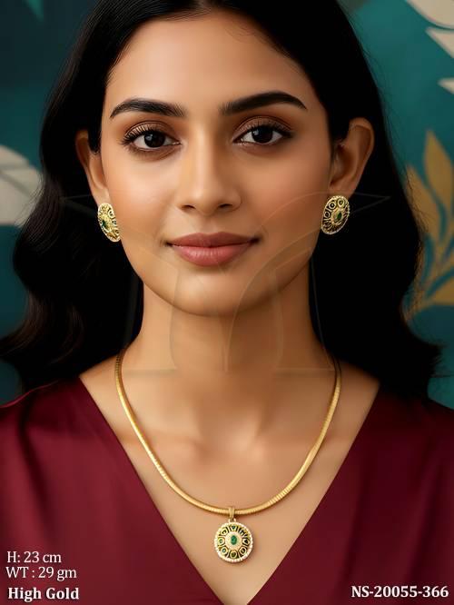 Elegant Green Stone Round Necklace Set High Gold Finish Party Wear Necklace