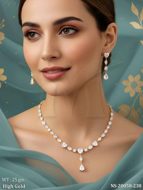 Premium High Gold Necklace Set with Sparkling Crystal Stone Design
