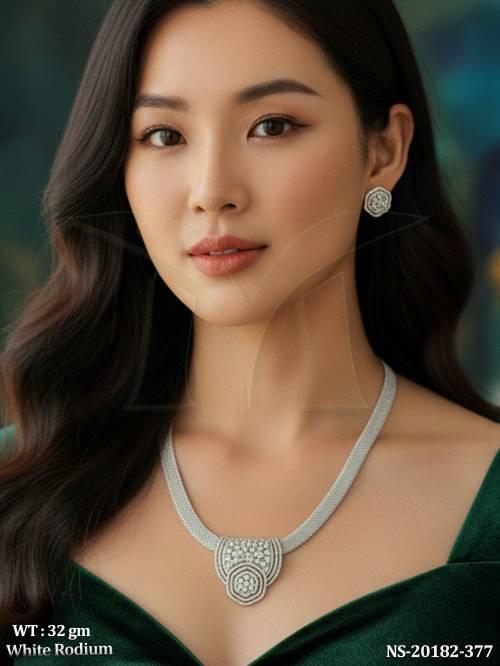 White Rhodium American Diamond Floral Necklace Set