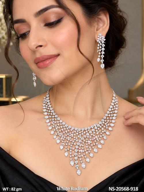 Elegant White Rodium Diamond Necklace Set