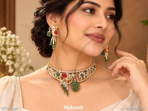 Traditional Mehendi Gold Peacock Necklace With Earrings