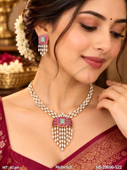 Mehendi Designer American Diamond Necklace Set