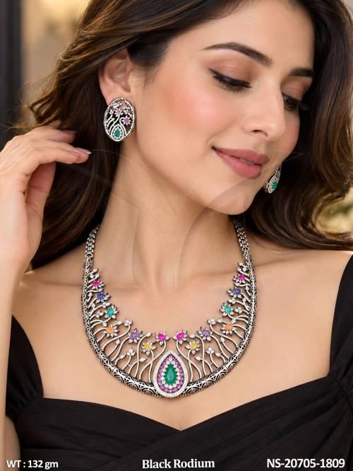 Black Rodium Designer AD Stone Necklace Set