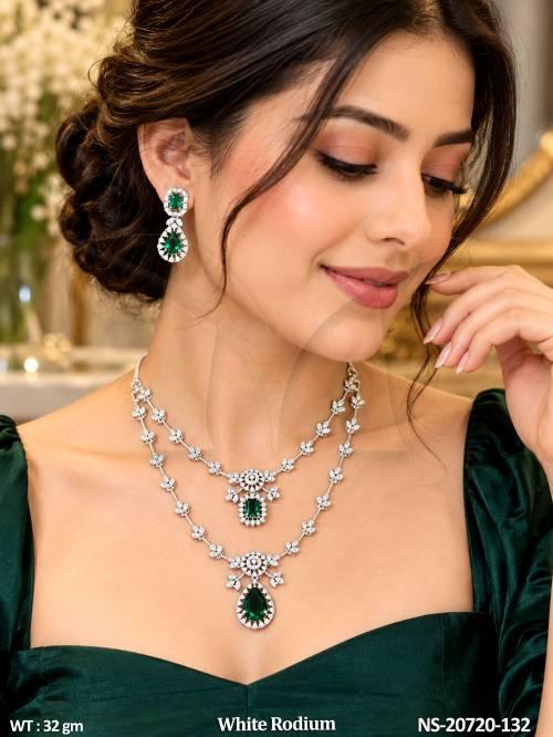 Elegant Double Layer American Diamond Necklace Set