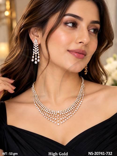 High Gold Polish American Diamond Necklace Set