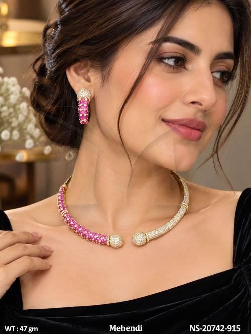 Elegant Full Stone Short  Necklace Set