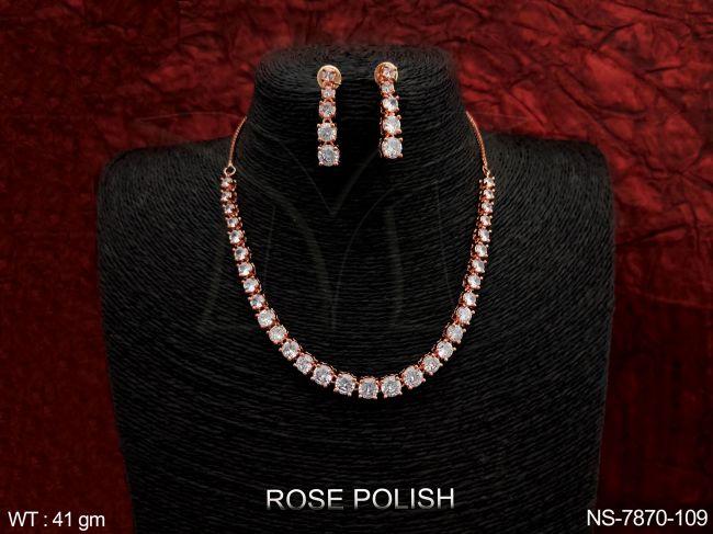 designer full cz / ad stones beautiful rose polish party wear necklace set