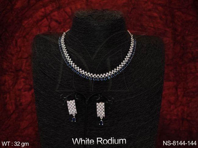 Cz / Ad Full White Stones White Rodium Polish Beautiful Designer Beautiful Choker Necklace Set