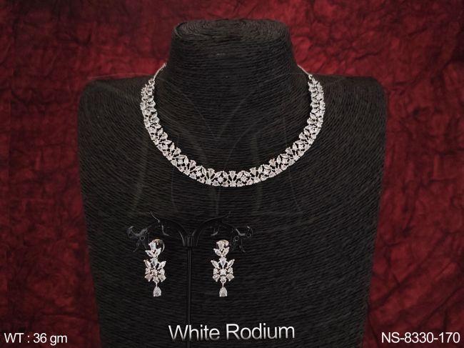 Beautiful Design White Rodium Polish Full Cz / AD Stones Designer Fancy Style Party wear Choker Necklace Set — NS-8330-170