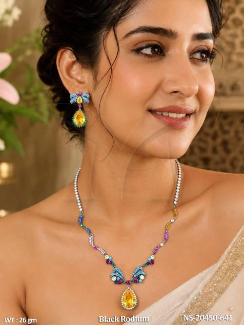 Black Rodium AD Necklace Set with Designer Earrings