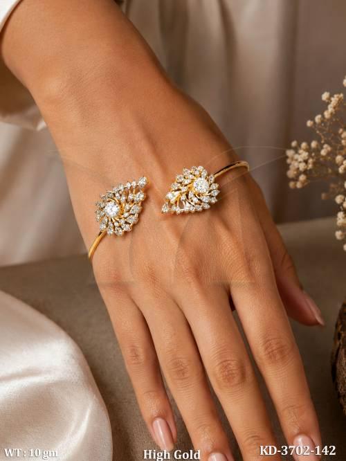 High Gold American Diamond Floral Open Palm Kada