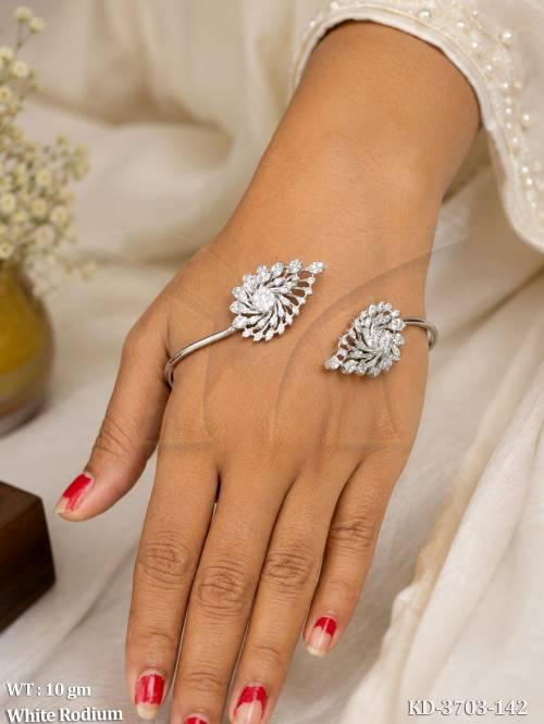 Elegant White Rhodium American Diamond Open Cuff Kada