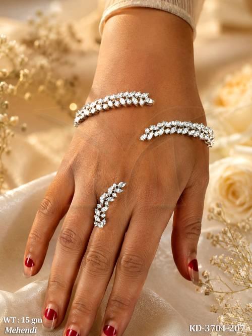 Elegant American Diamond Palm Cuff with Ring for Women