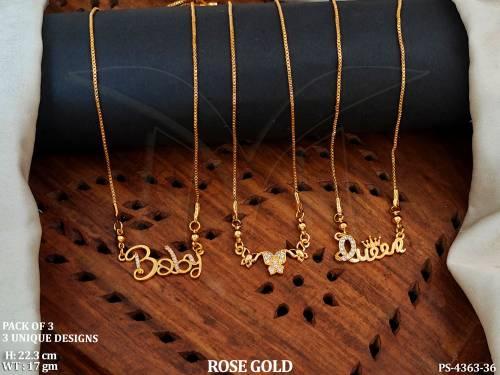 Beautiful Rose Gold Polish Full AD Stone Party Wear Pendant Set   