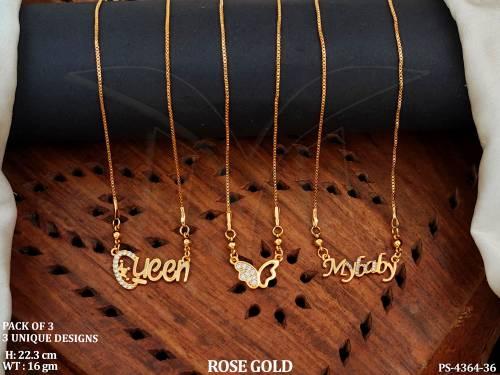  CZ AD Full Stone Rose Gold Polish Pack of 3 Fancy Style Pendant Set  