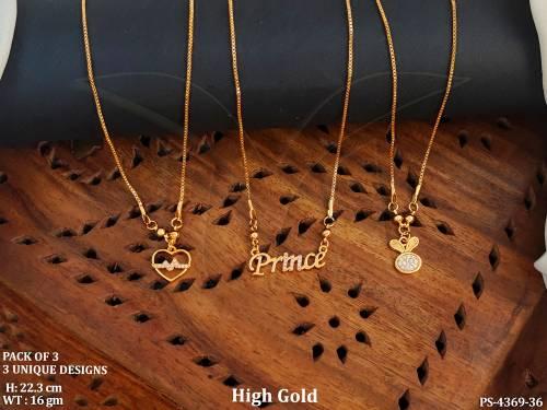 Full Stone High Gold Polish Fancy Style Pack Of 3 Pendant Set   