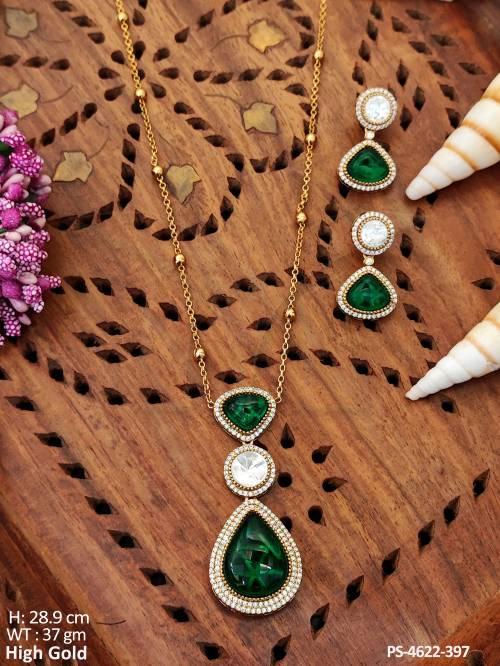 AD Stone High Gold Polish CZ Full Stone Pendant Set   