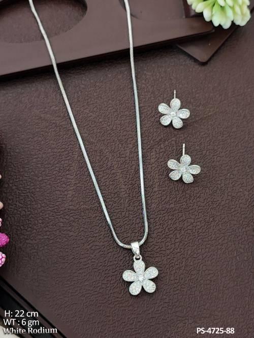 CZ Stone White Rodium Polish Full Stone Pendant Set  