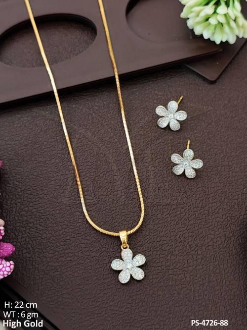 CZ Full Stone High Gold Polish Fancy Style Pendant Set   