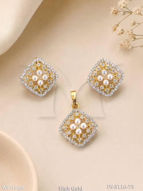 Designer AD Pearl Floral Pendant Set for Women
