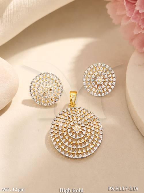 Fancy American Diamond Round Pendant Set for Women