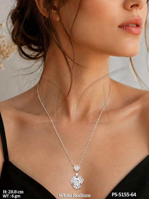 white-rodium-american-diamond-heart-pendant-set