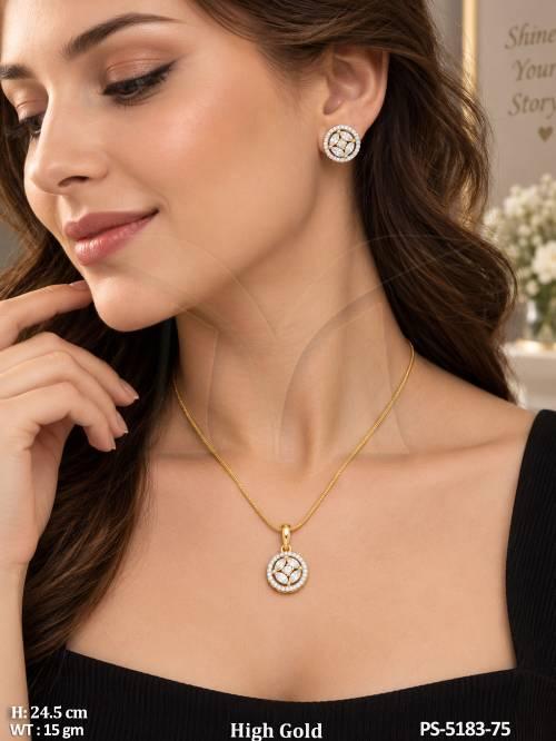 Sparkling Floral CZ Pendant Jewellery Set