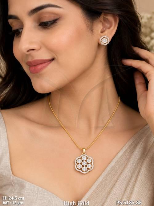 Premium Gold Flower Cluster Pendant Set