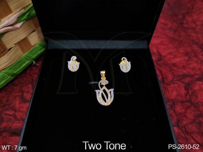 Cz / AD full white stones Two Tone Polish Designer party wear Fancy Style Beautiful Pendant Set with Earring — PS-2610-52