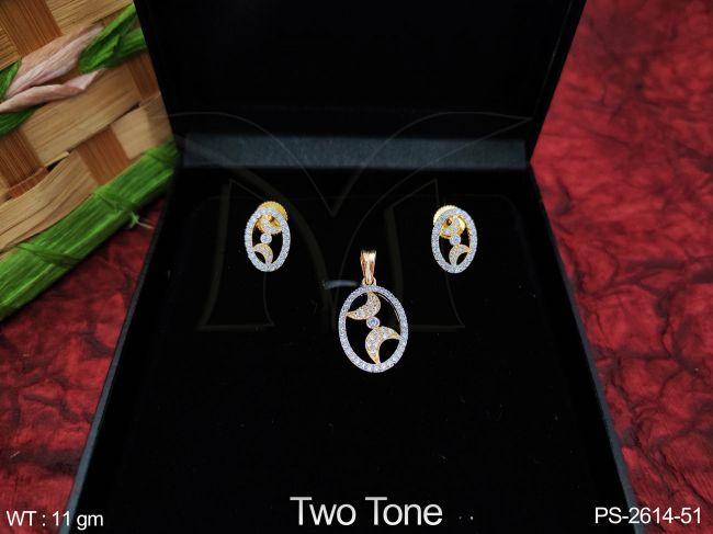 Two Tone Polish Beautiful Full White Cz / AD Stones Designer Fancy Party wear Pendant Set with Earring — PS-2614-51