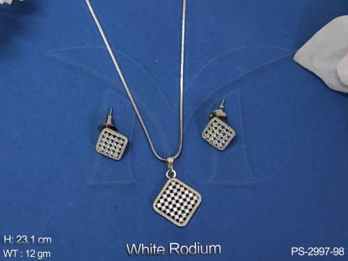 White Rodium Polish Fancy Design Party wear Beautiful Cz Ad Stones American Diamond Pendant Set — PS-2997-98